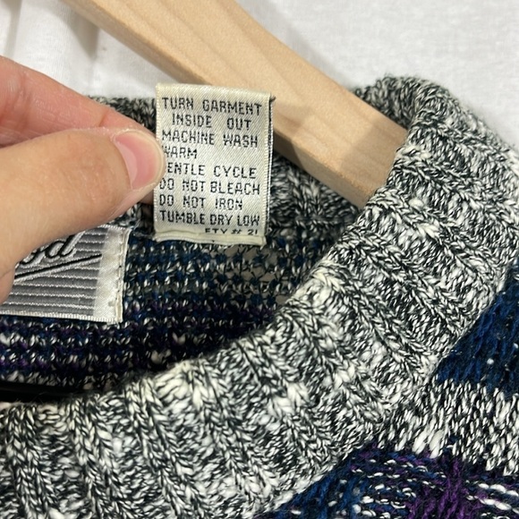 Method Vintage Crew Neck Geo Print Gray Blue Pullover Sweater Mens Size Large - Picture 6 of 9